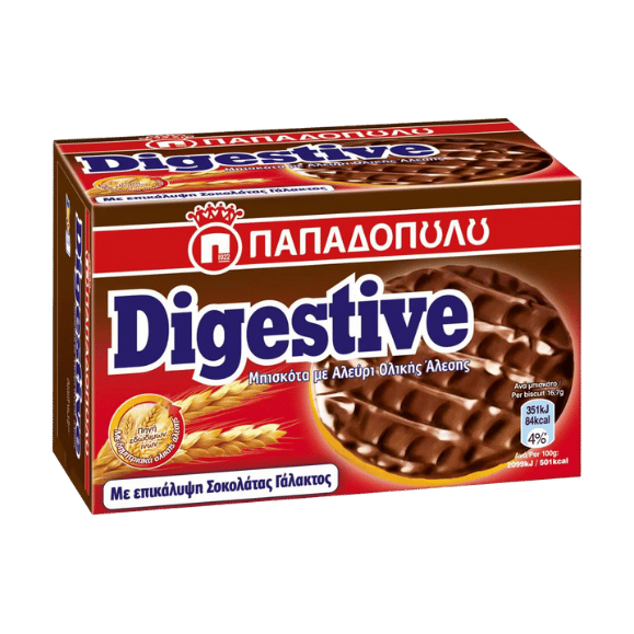 Digestive Kekse Milchschokolade (200g) Papadopoulou von Papadopoulos bei Araxxon  - Hochwertiges griechisches Produkt.   Digestive Kekse Milchschokolade (200g) Papadopoulou από Papadopoulos στο Araxxon  - Αυθεντικό ελληνικό προϊόν.